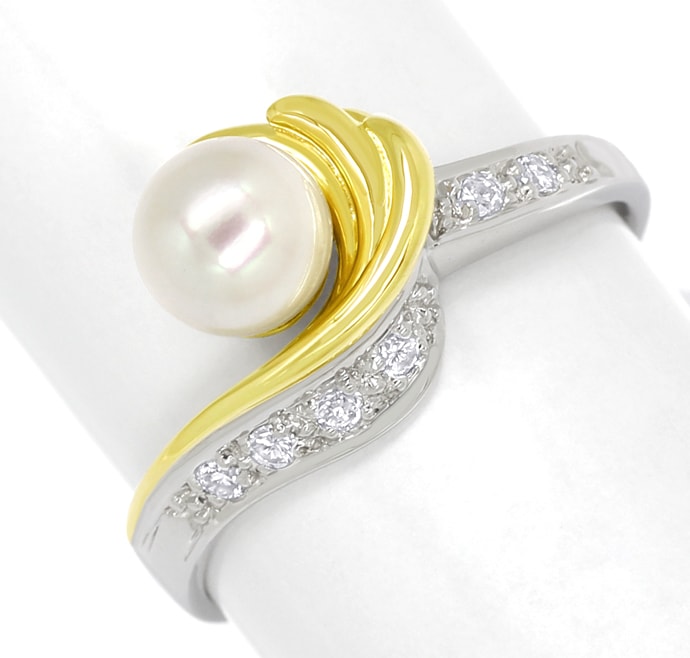 Foto 2 - Diamantring Perle und Brillanten 14K Bicolor Gold, Q1517