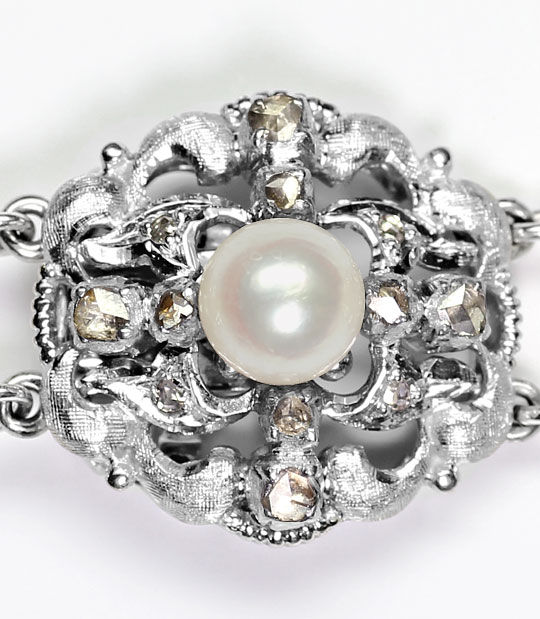 Foto 2 - antikes Zuchtperlenkollier Diamant Rosen, Weißgold 18K, S4697