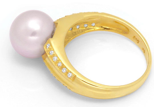 Foto 3 - Gelbgoldring mit 9 mm großer Perle und 24 Diamanten 14K, S4735