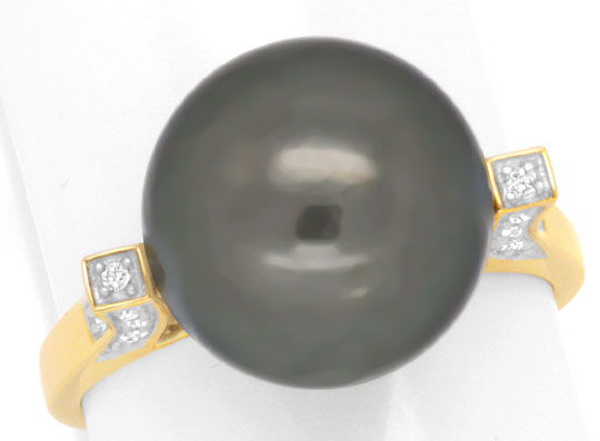 Foto 2 - Diamantring Spitzen Tahitiperle 18K Gelbgold, S4829
