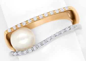 Foto 1 - Diamantring mit Perle und 25 Brillanten in Bicolor Gold, S9900