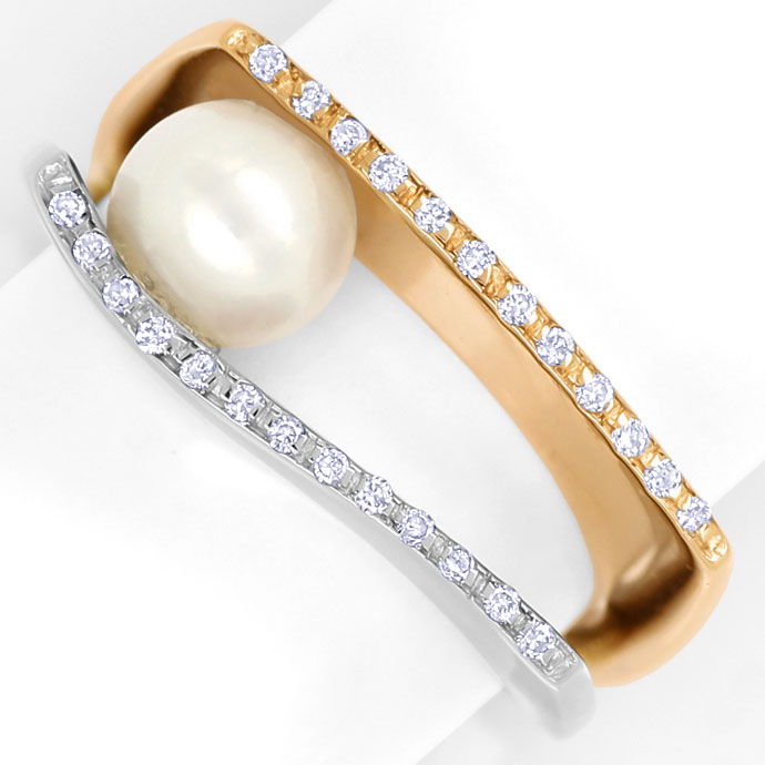Foto 2 - Diamantring mit Perle und 25 Brillanten in Bicolor Gold, S9900