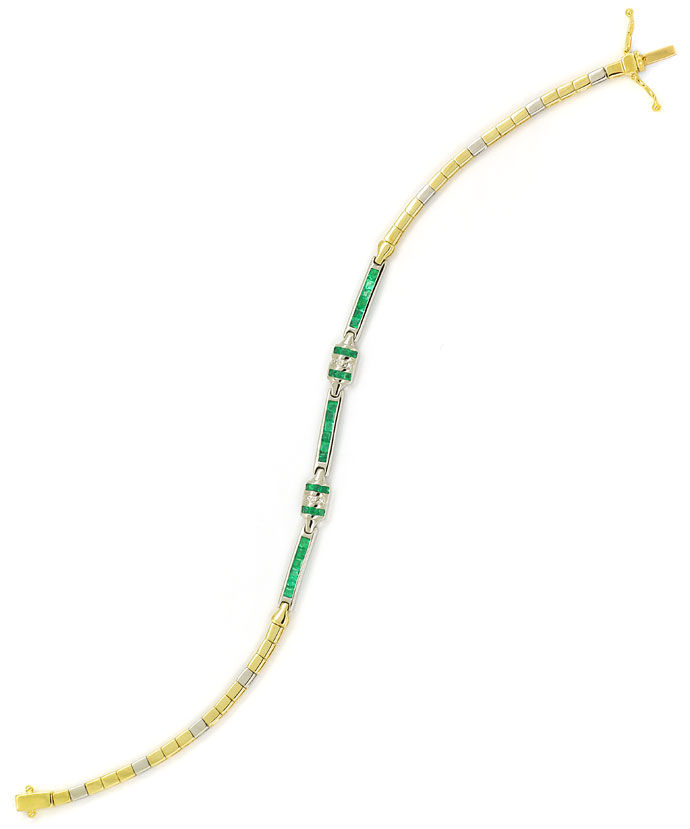 Foto 3 - Gold-Armband mit Spitzen Smaragd Carrees und Brillanten, S9915